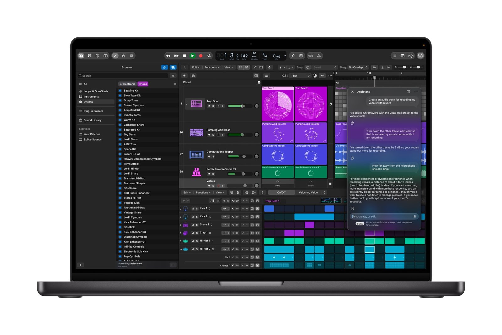 Apple preview showing the intelligent assistant alongside a Logic Pro project