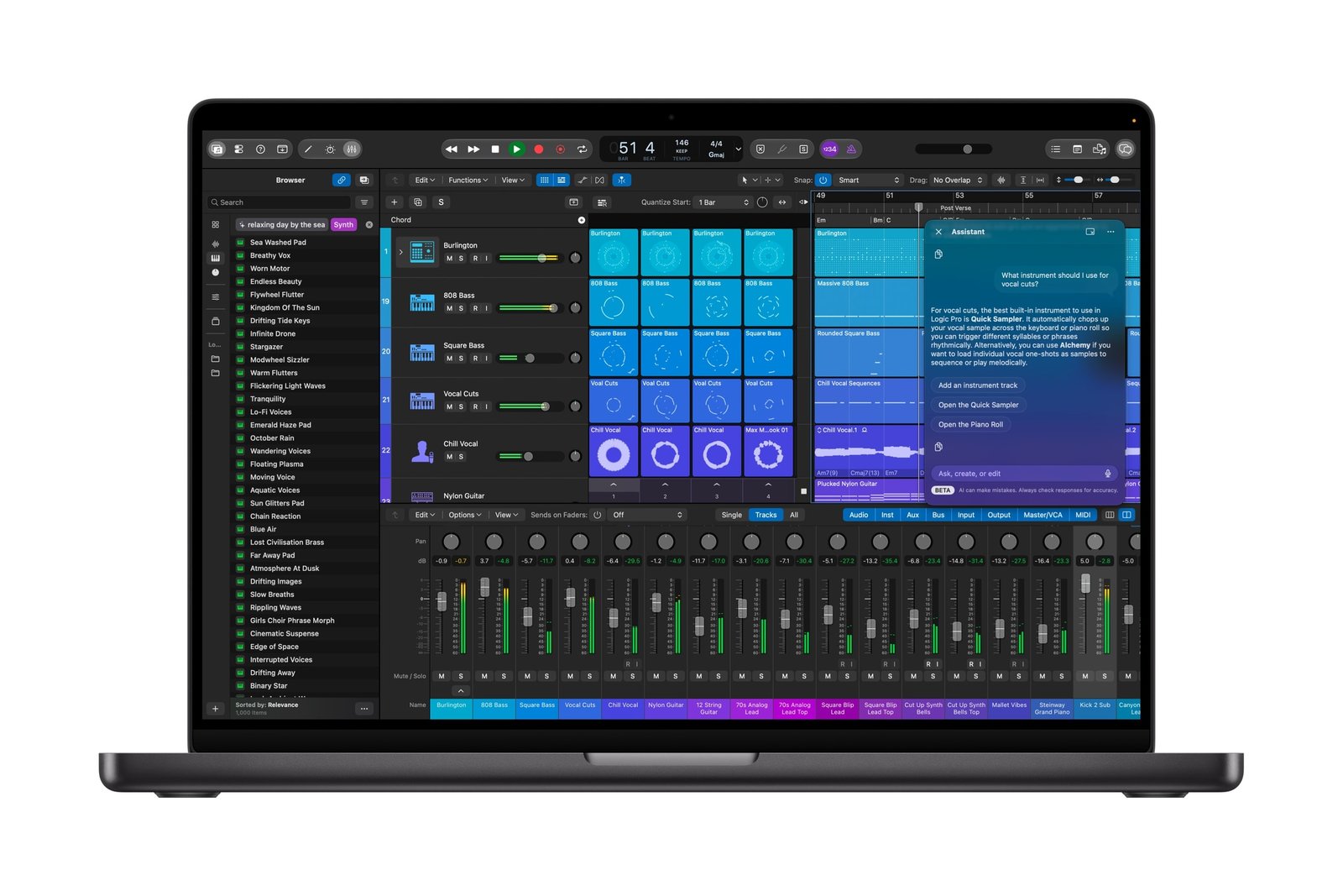 Apple preview of the forthcoming Logic Pro interface on a MacBook Pro