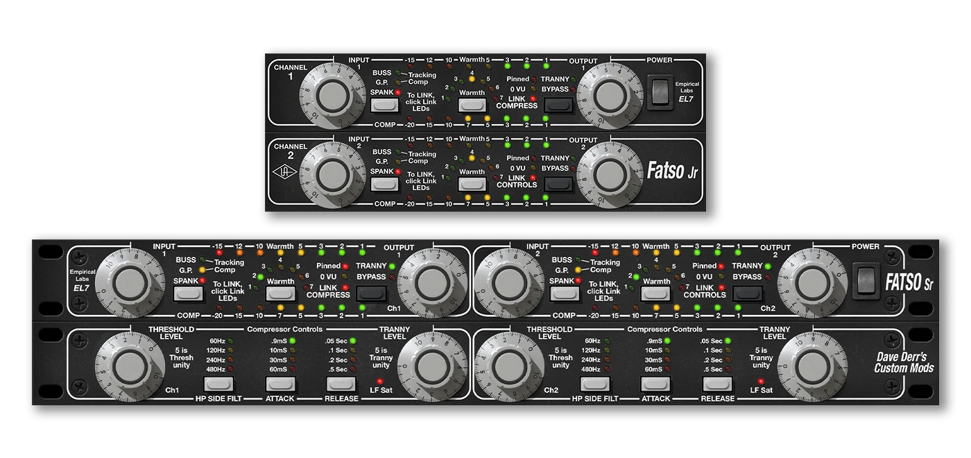 Official Universal Audio screenshot showing the FATSO Jr and Sr plugin interfaces