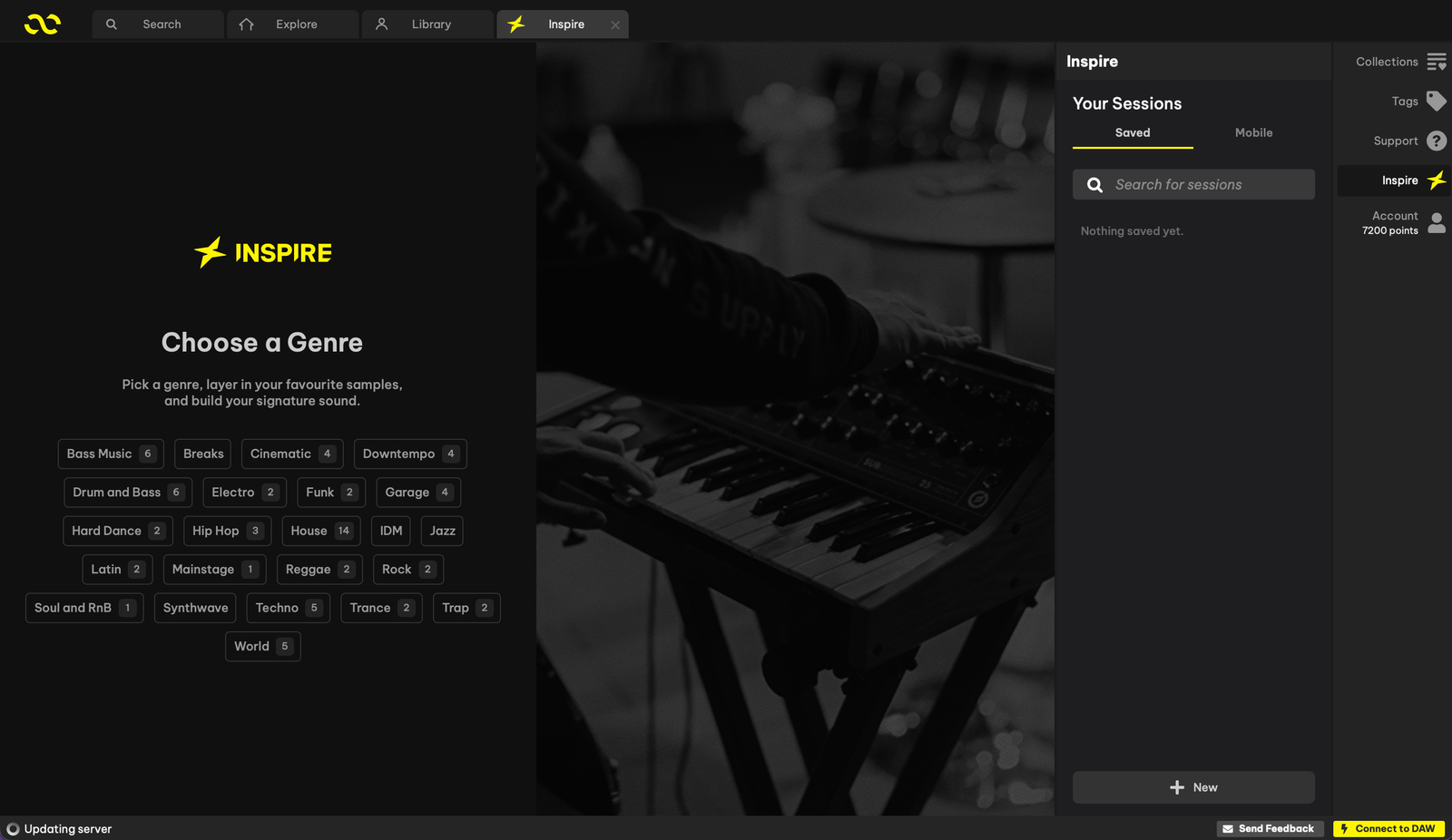 Loopcloud Inspire genre selection screen